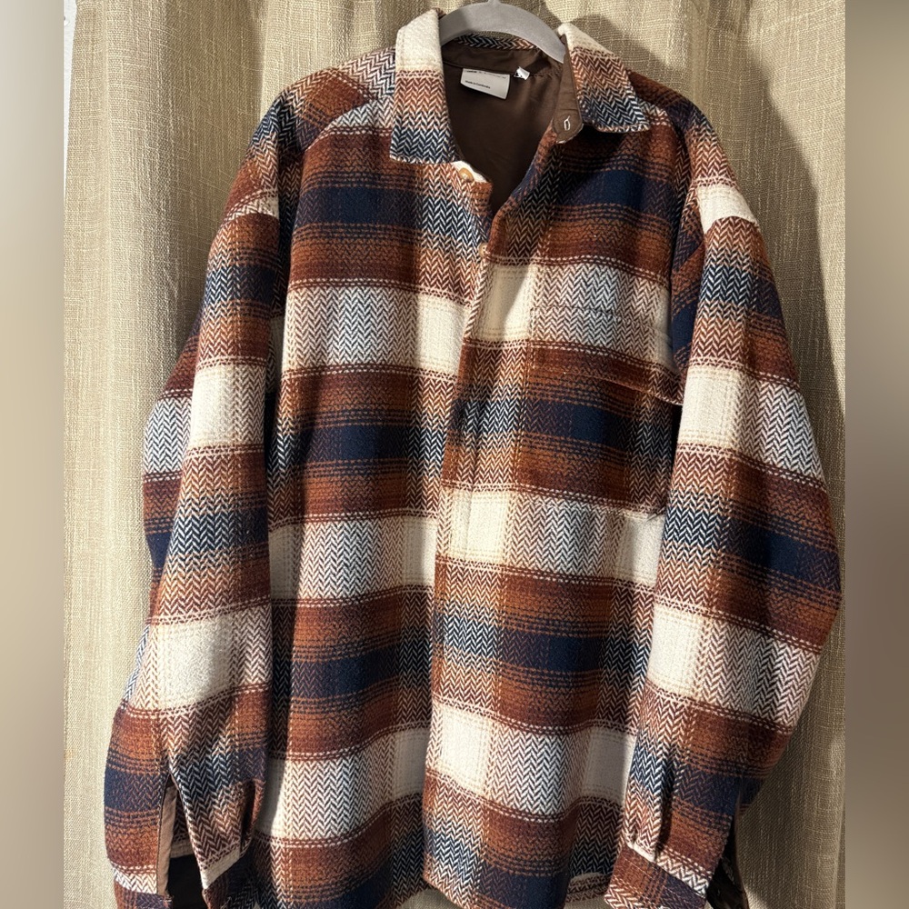 ASOS Brown and Blue Plaid Casual Button Down Shirt